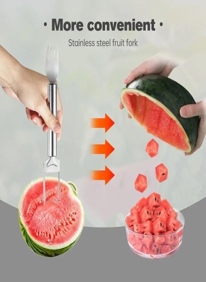 OLAFUR 2 Pack Watermelon Fork Cutter Slicer Tool, 2-in-1 Stainless Steel Fruit Cutter Melon Slicer Cutter Tool, Watermelon Cutting Tool for Home Party Camping Kitchen Gadget (Pack of 2) - Image 5